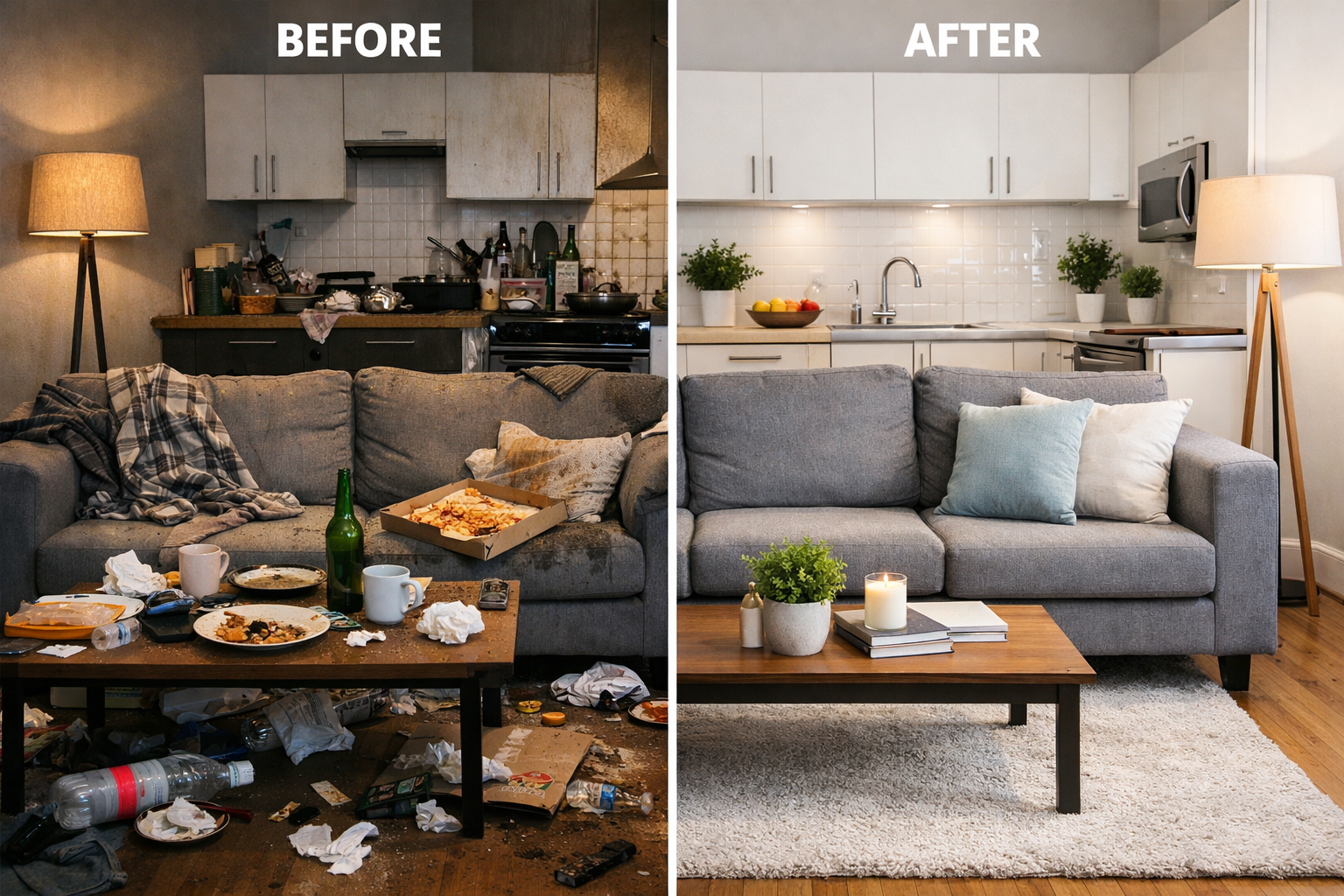 Пример за почистване на апартамент преди и след