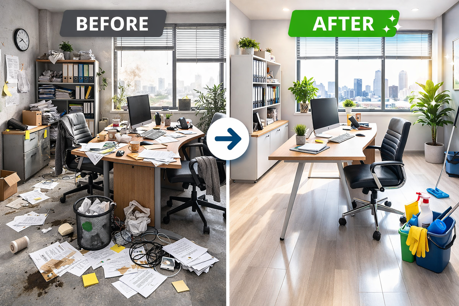 Пример за почистване на офис преди и след